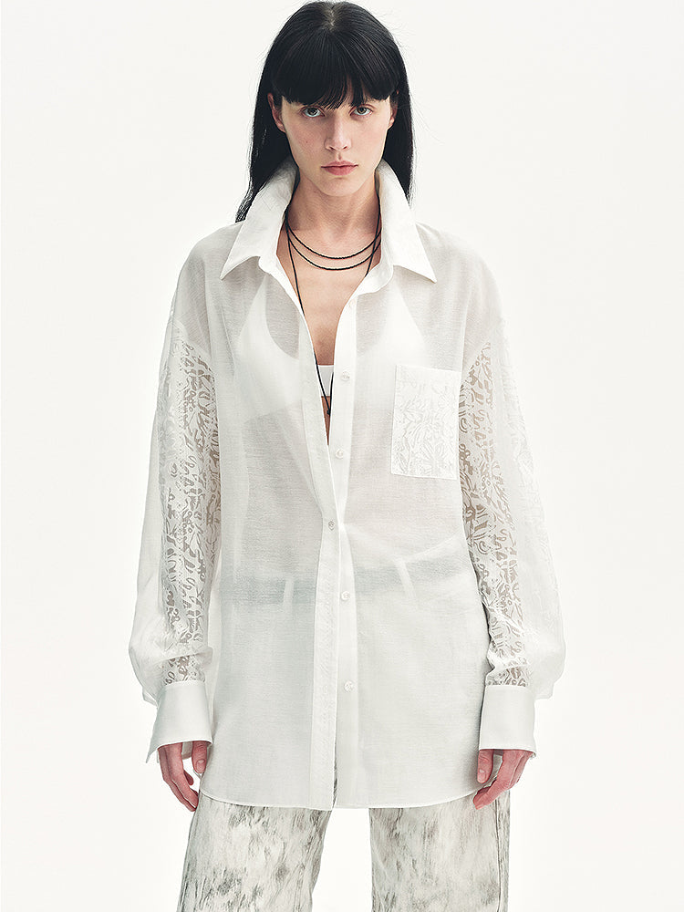 "Ideal Spring Day" Jacquard Hollow Drop Shoulder Shirt Summer