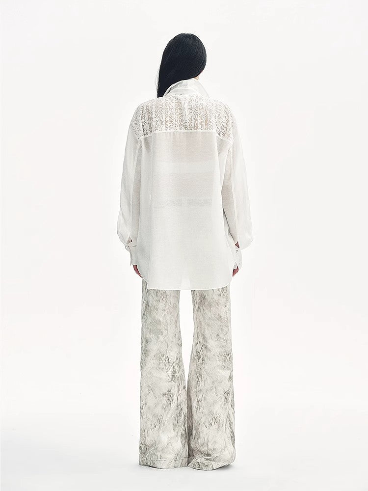 "Ideal Spring Day" Jacquard Hollow Drop Shoulder Shirt Summer